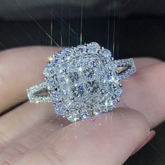 * NEW 925 Silver Diamond Halo Engagement Ring - Picture 3 of 7